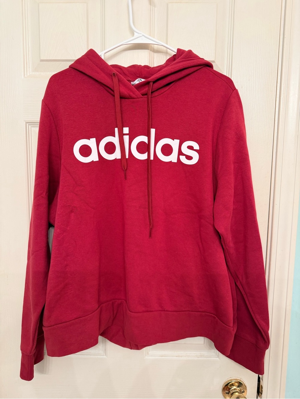 adidas women’s Red Hoodie with White Logo